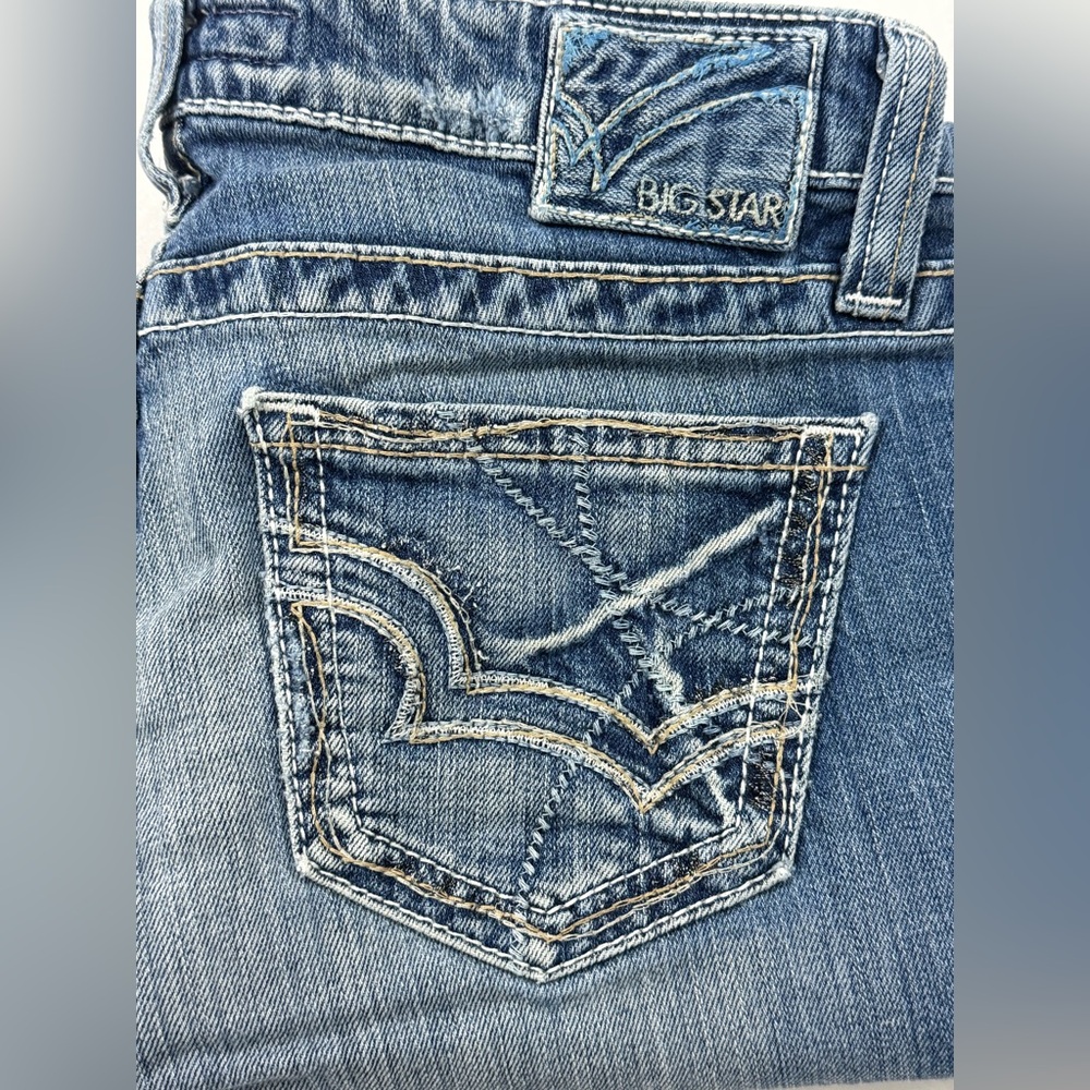 Big Star Maddie Capri Jeans Sz 28 Cropped Mid Rise Distressed Denim Western